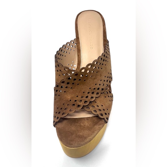 VERONICA BEARD Gaynor Scalloped Suede Platform Sandals Heels in Hazelwood BNIB - Picture 6 of 11